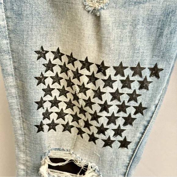 AMIRI Light Blue Skinny Jeans with Patterned Patches - Picture 9 of 10